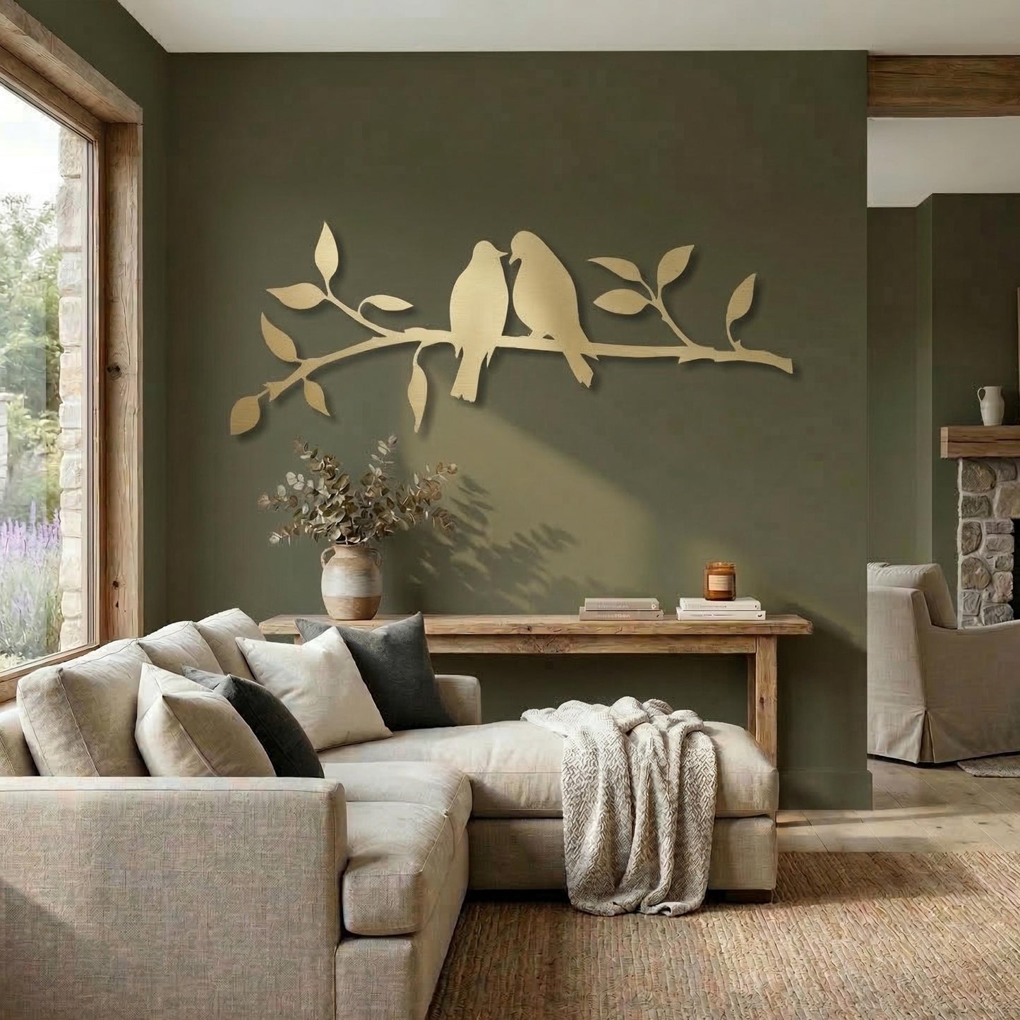 Metal Birds on Branch Wall Art, Modern Silhouette Farmhouse, Nature Living Room Decor Gift | Wallsignature