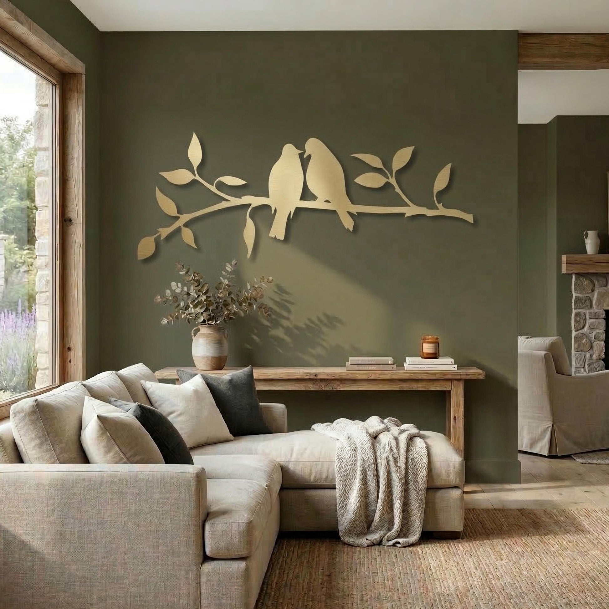 Metal Birds on Branch Wall Art, Modern Silhouette Farmhouse, Nature Living Room Decor Gift | Wallsignature