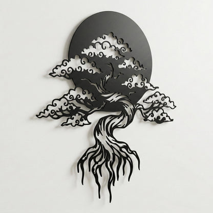 Bonsai Tree Metal Wall Art in a modern hallway