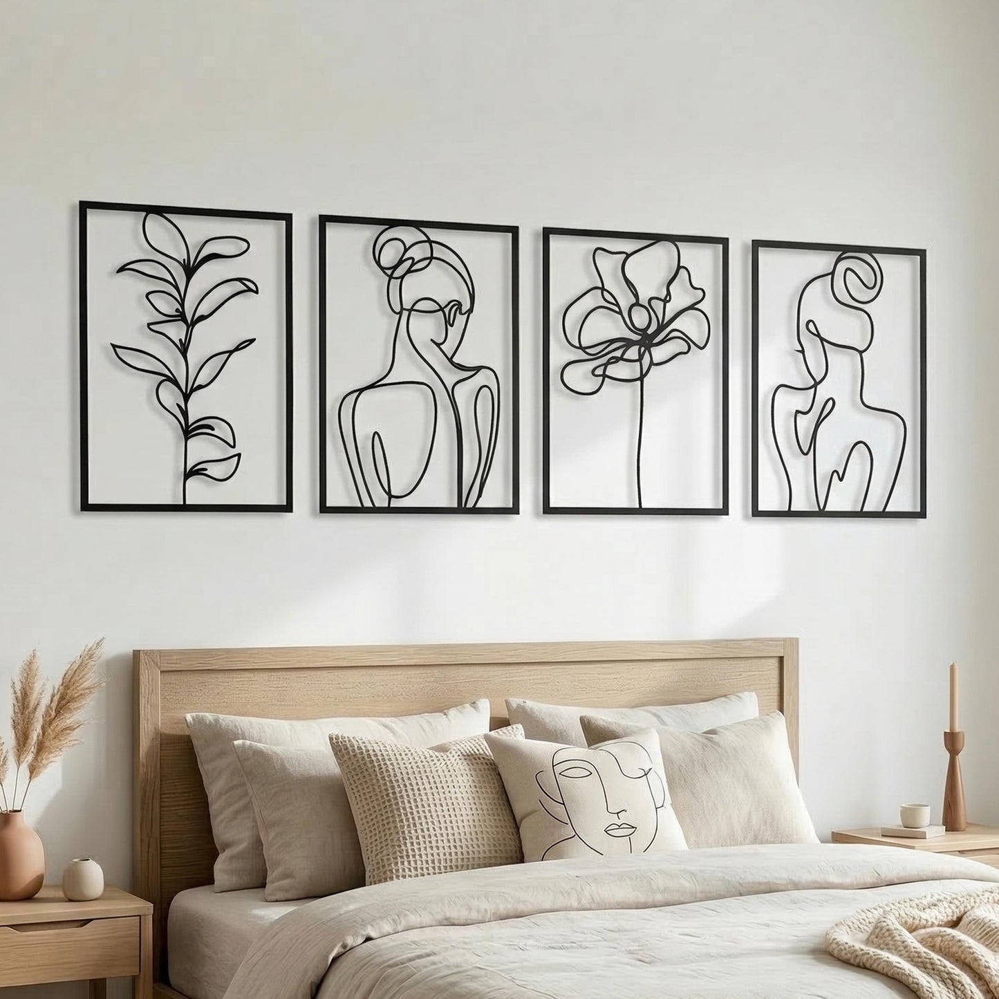 Minimalist Woman Body Line Art Metal Wall Decor Set, Botanical Flower Leaf Hanging | Wallsignature