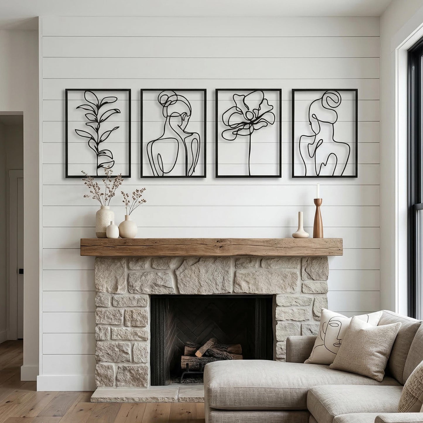 Minimalist Woman Body Line Art Metal Wall Decor Set, Botanical Flower Leaf Hanging | Wallsignature