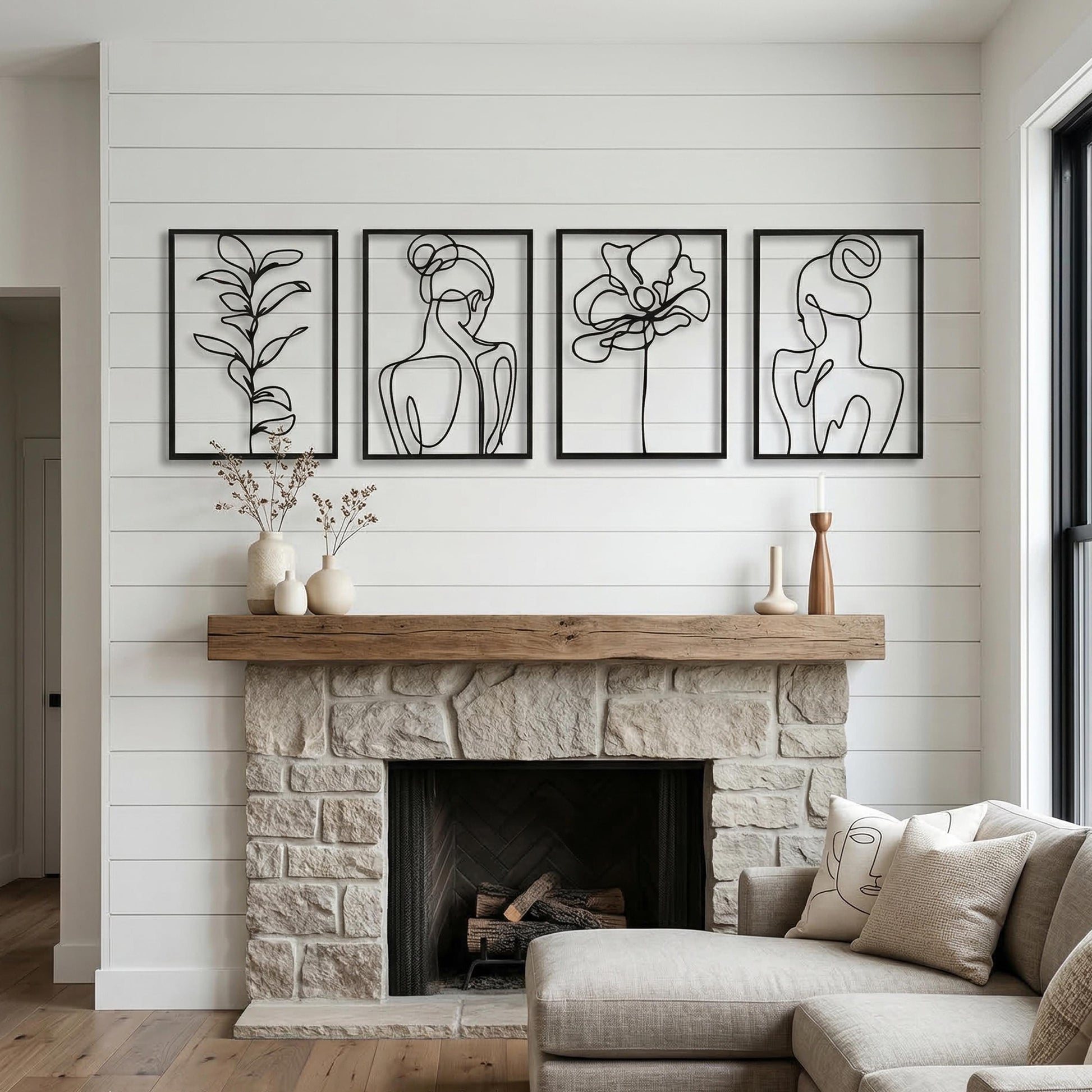Minimalist Woman Body Line Art Metal Wall Decor Set, Botanical Flower Leaf Hanging | Wallsignature