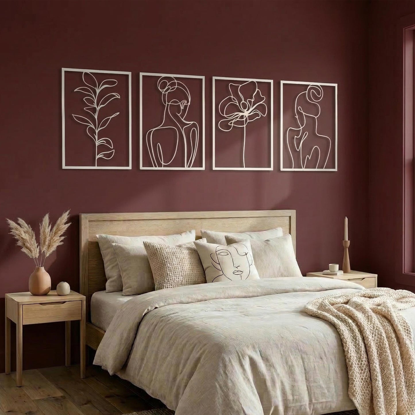 Minimalist Woman Body Line Art Metal Wall Decor Set, Botanical Flower Leaf Hanging | Wallsignature