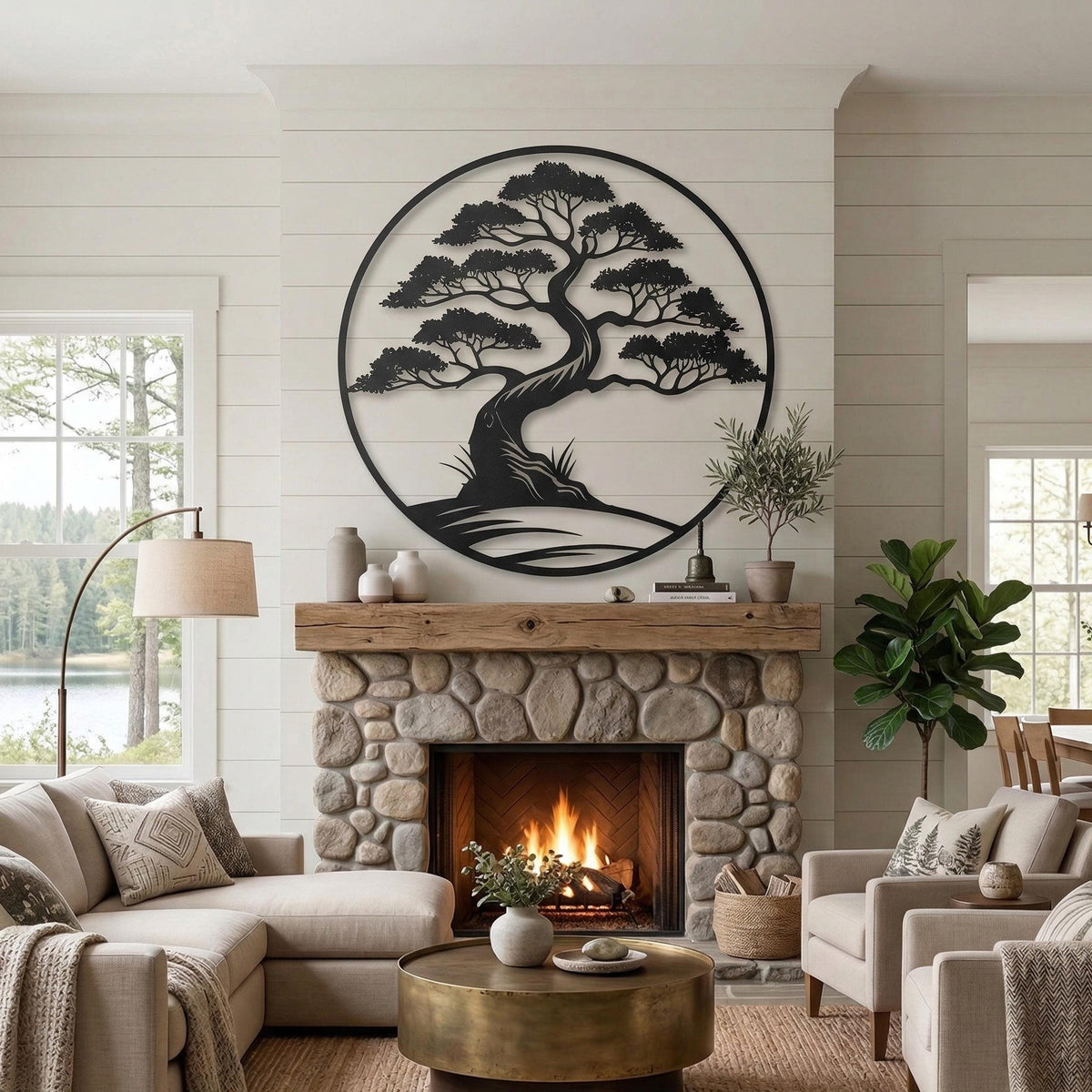 Bonsai Tree Metal Wall Art hanging hardware and mounting detail