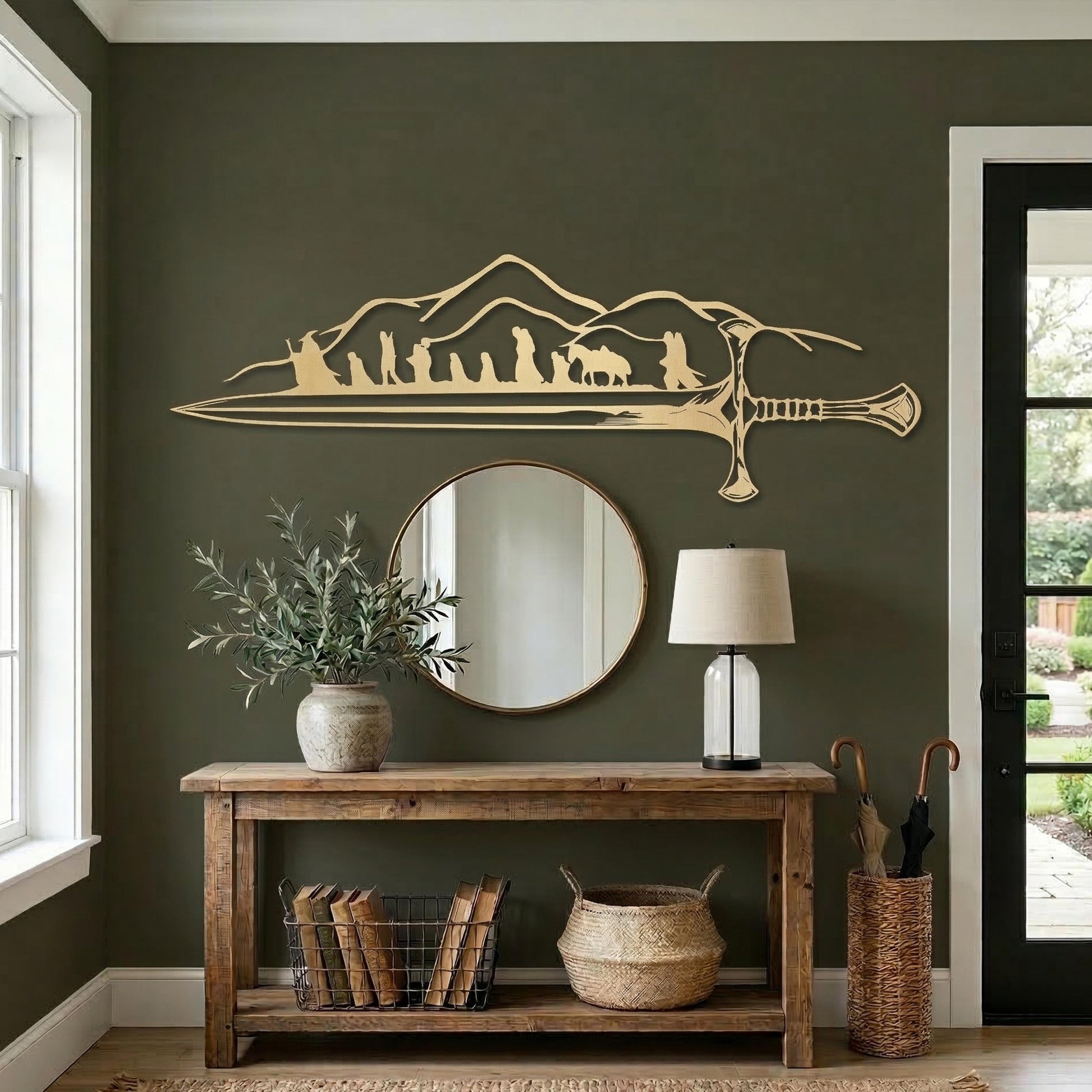 Lord of The Rings Metal Wall Art size guide with dimensions in cm and inches