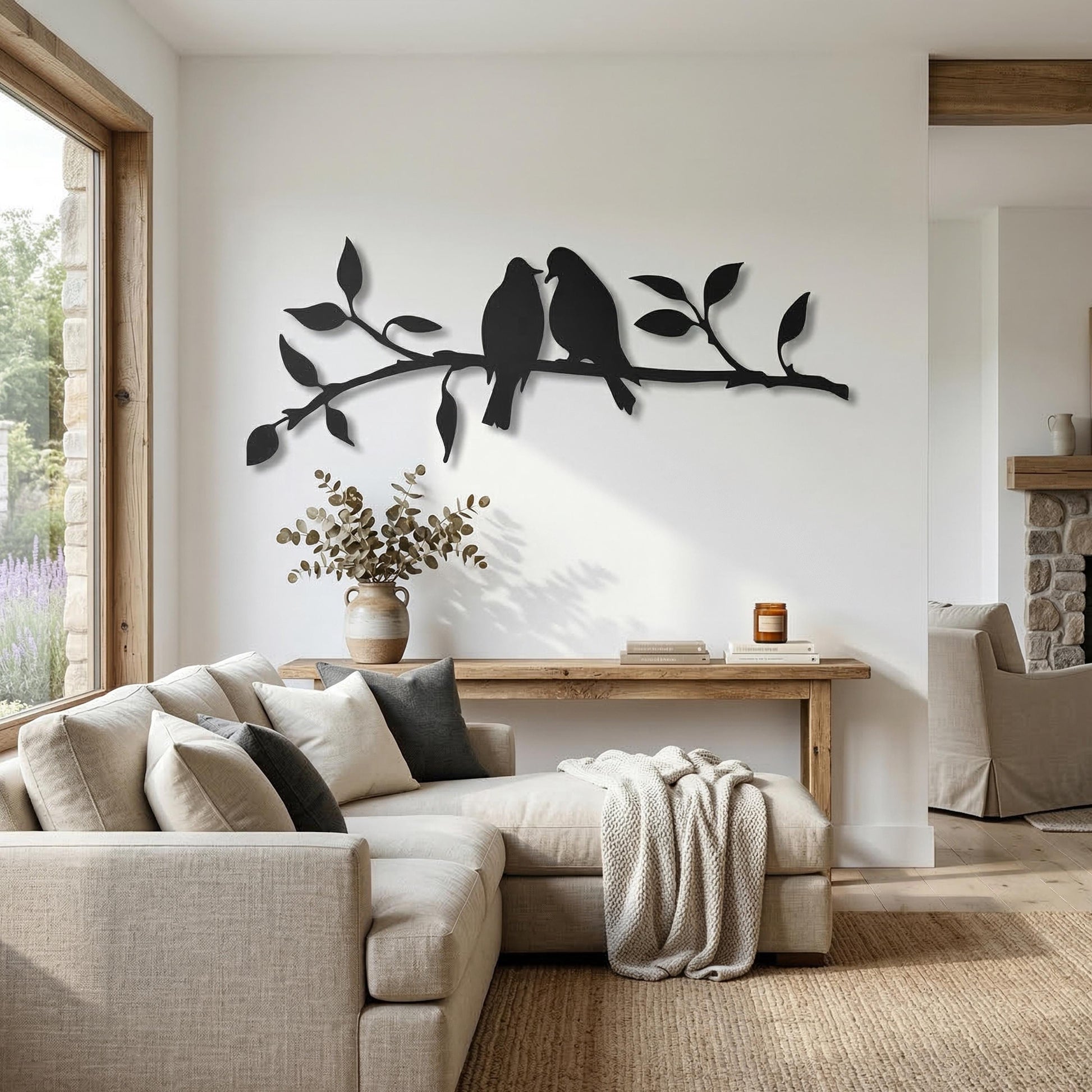 Metal Birds on Branch Wall Art, Modern Silhouette Farmhouse, Nature Living Room Decor Gift | Wallsignature