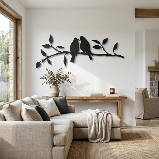 Metal Birds on Branch Wall Art, Modern Silhouette Farmhouse, Nature Living Room Decor Gift | Wallsignature