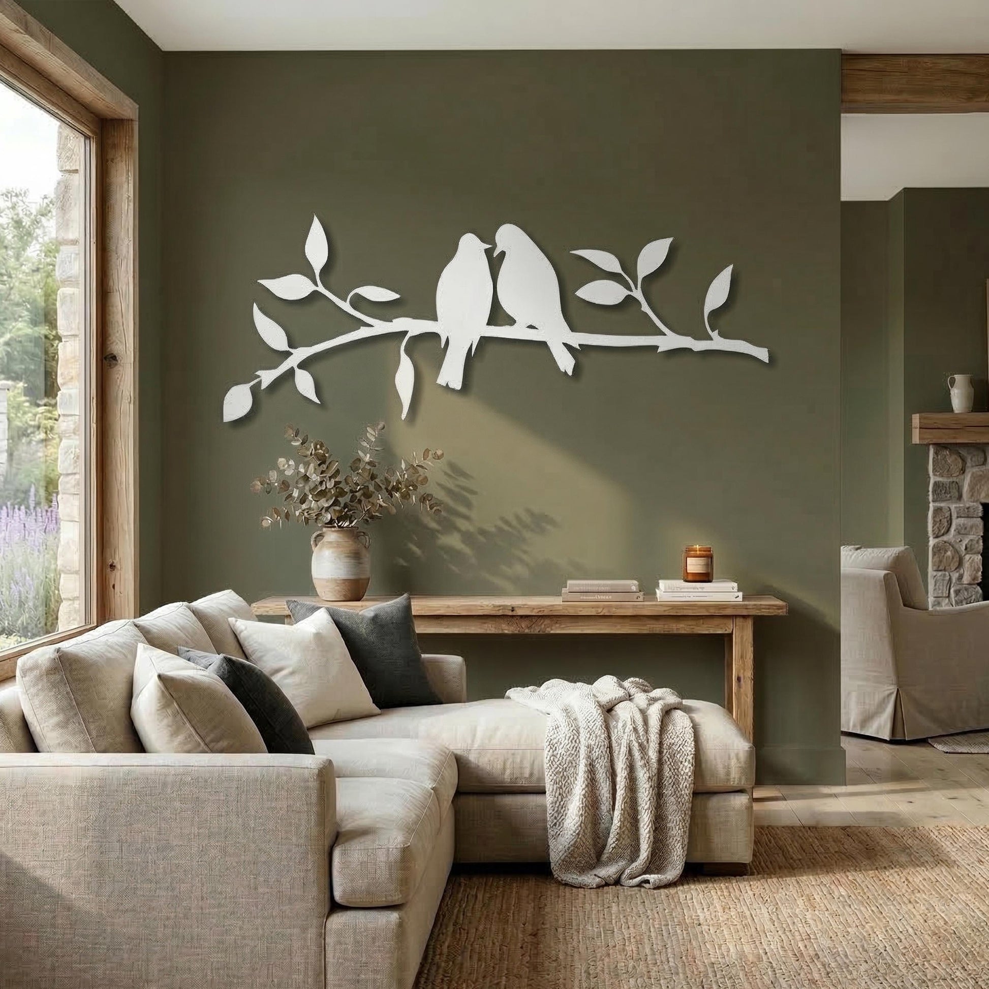 Metal Birds on Branch Wall Art, Modern Silhouette Farmhouse, Nature Living Room Decor Gift | Wallsignature