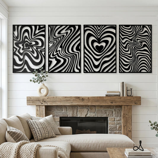 Set of 4 Abstract Metal Wall Art – laser-cut steel wall decor