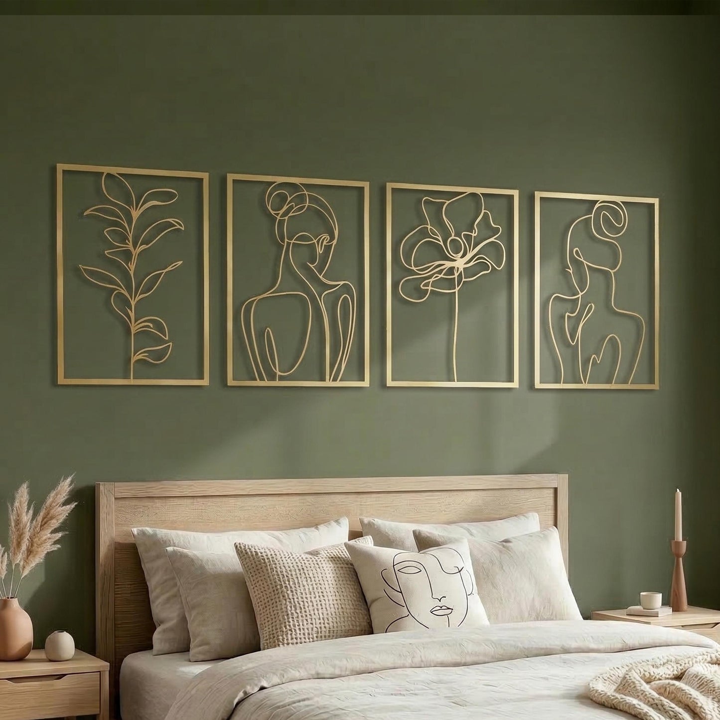 Minimalist Woman Body Line Art Metal Wall Decor Set, Botanical Flower Leaf Hanging | Wallsignature