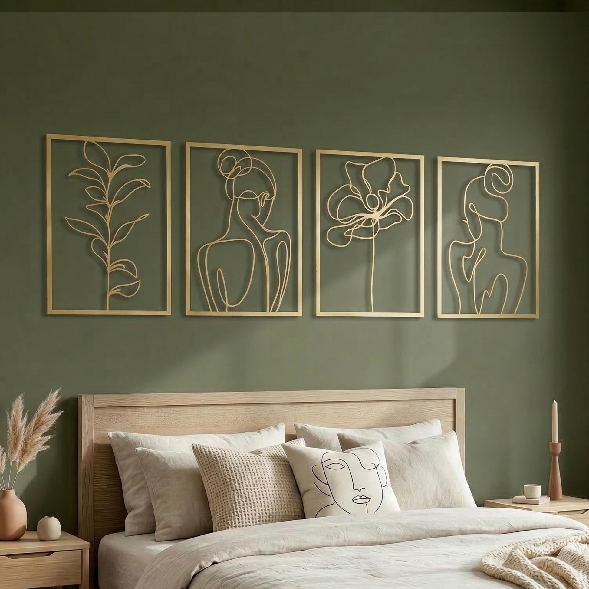 Minimalist Woman Body Line Art Metal Wall Decor Set, Botanical Flower Leaf Hanging | Wallsignature