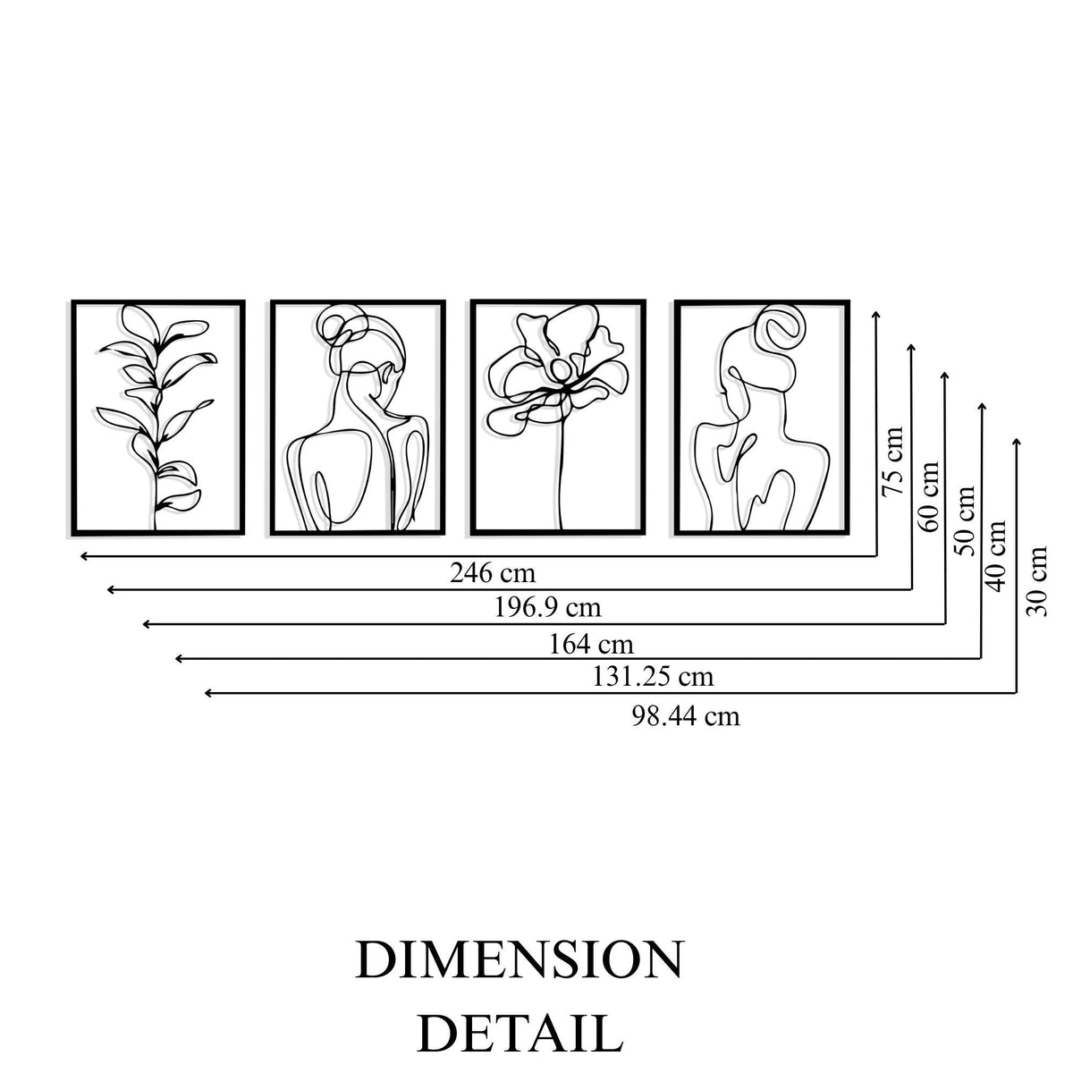 Minimalist Woman Body Line Art Metal Wall Decor Set detail of the metal edge