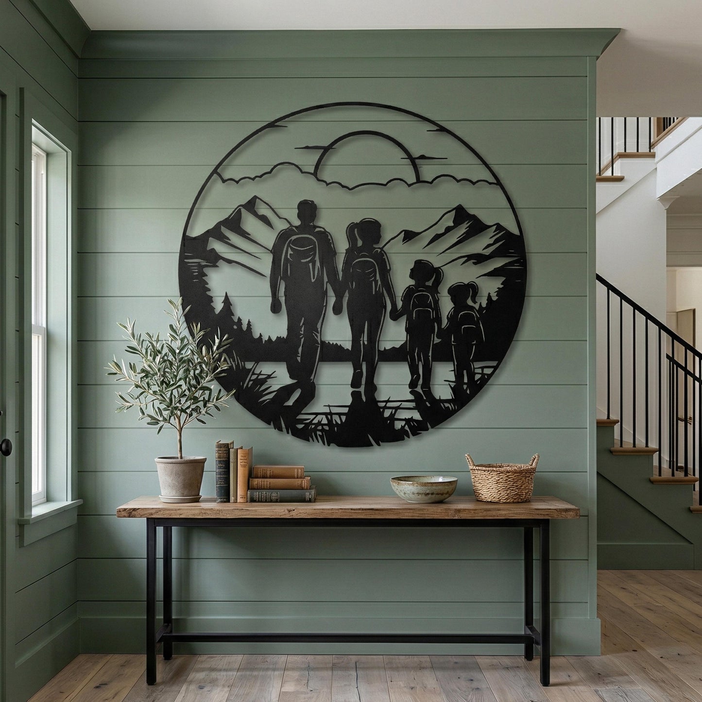Family Hiking Metal Wall Art, Mountain Nature Scene, Outdoor Adventure Decor, Housewarming Gift | Wallsignature