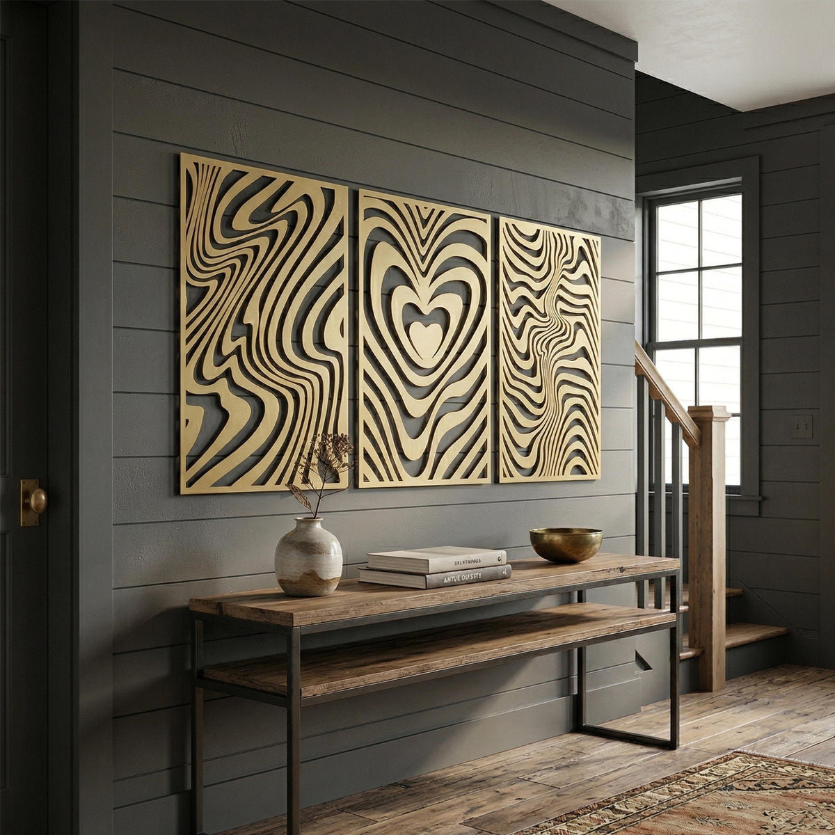 Metal Wall Art Triptych – laser-cut steel wall decor