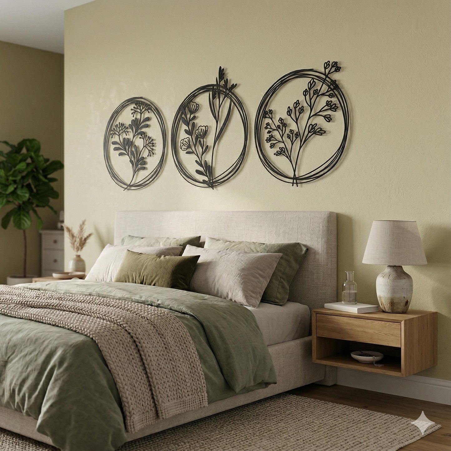 Set of 3 Wildflower Metal Wall Art | Minimalist Botanical Circle Decor | Wallsignature