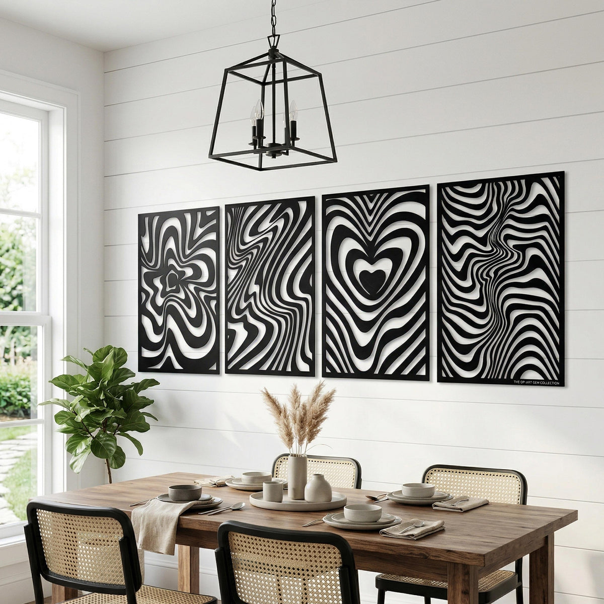 Set of 4 Abstract Metal Wall Art hanging hardware and mounting detail