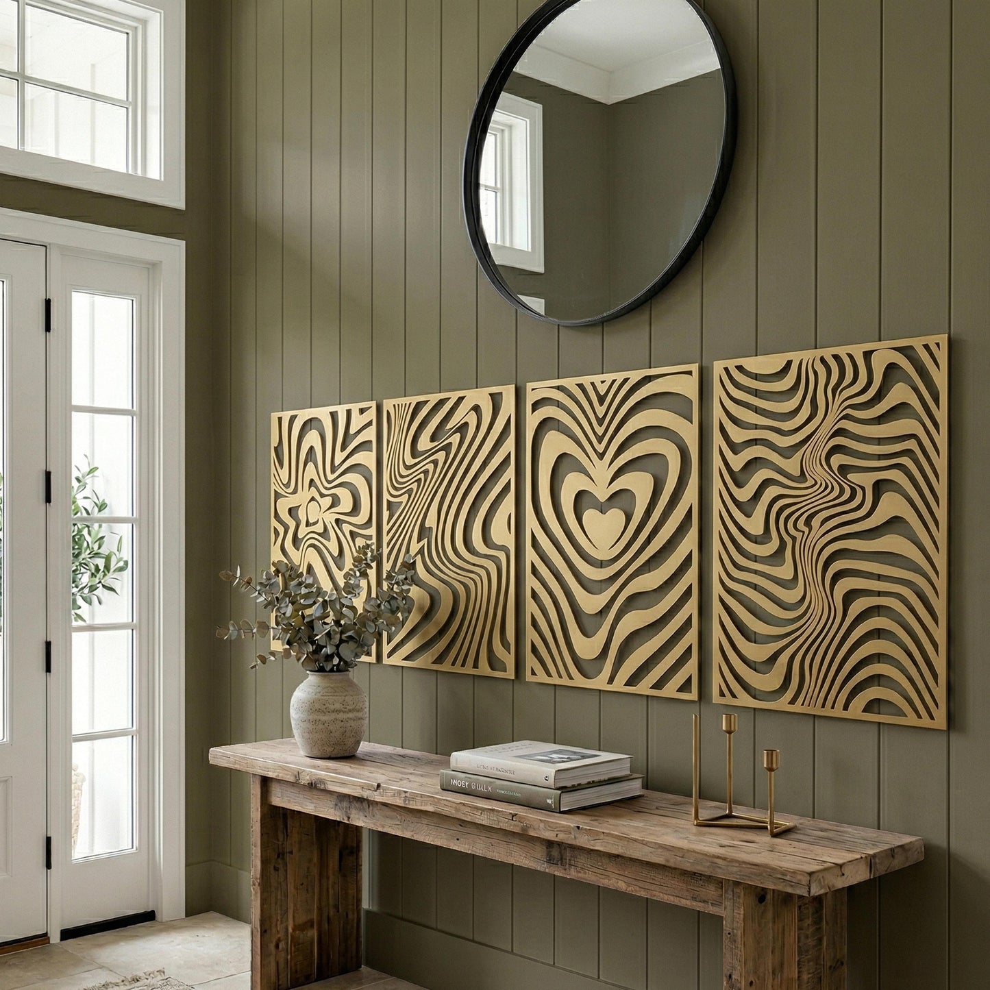 Set of 4 Metal Wall Art, Wavy Swirl Heart, Modern Bedroom Decor Above Bed | Wallsignature