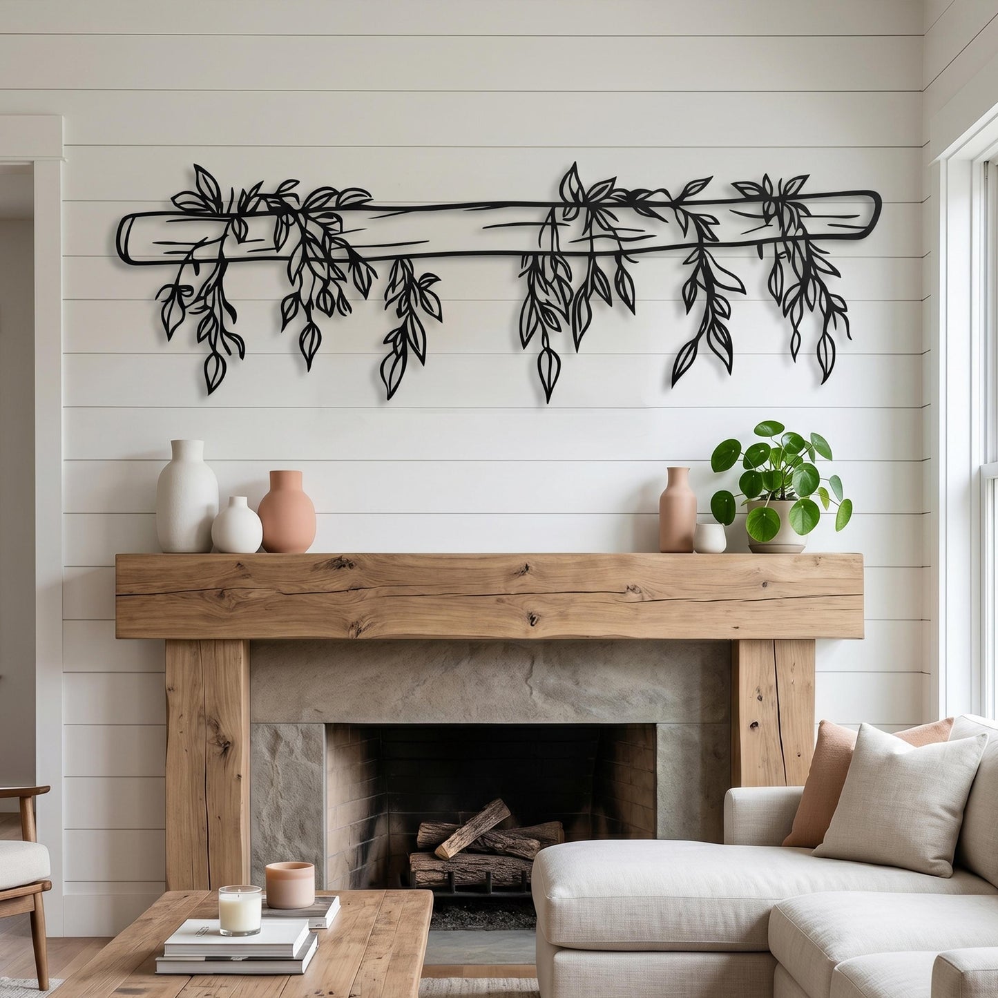 Metal Wall Art, Herb Drying Rack, Botanical Kitchen Decor, Modern Farmhouse Hanging Leaves Branch | Wallsignature