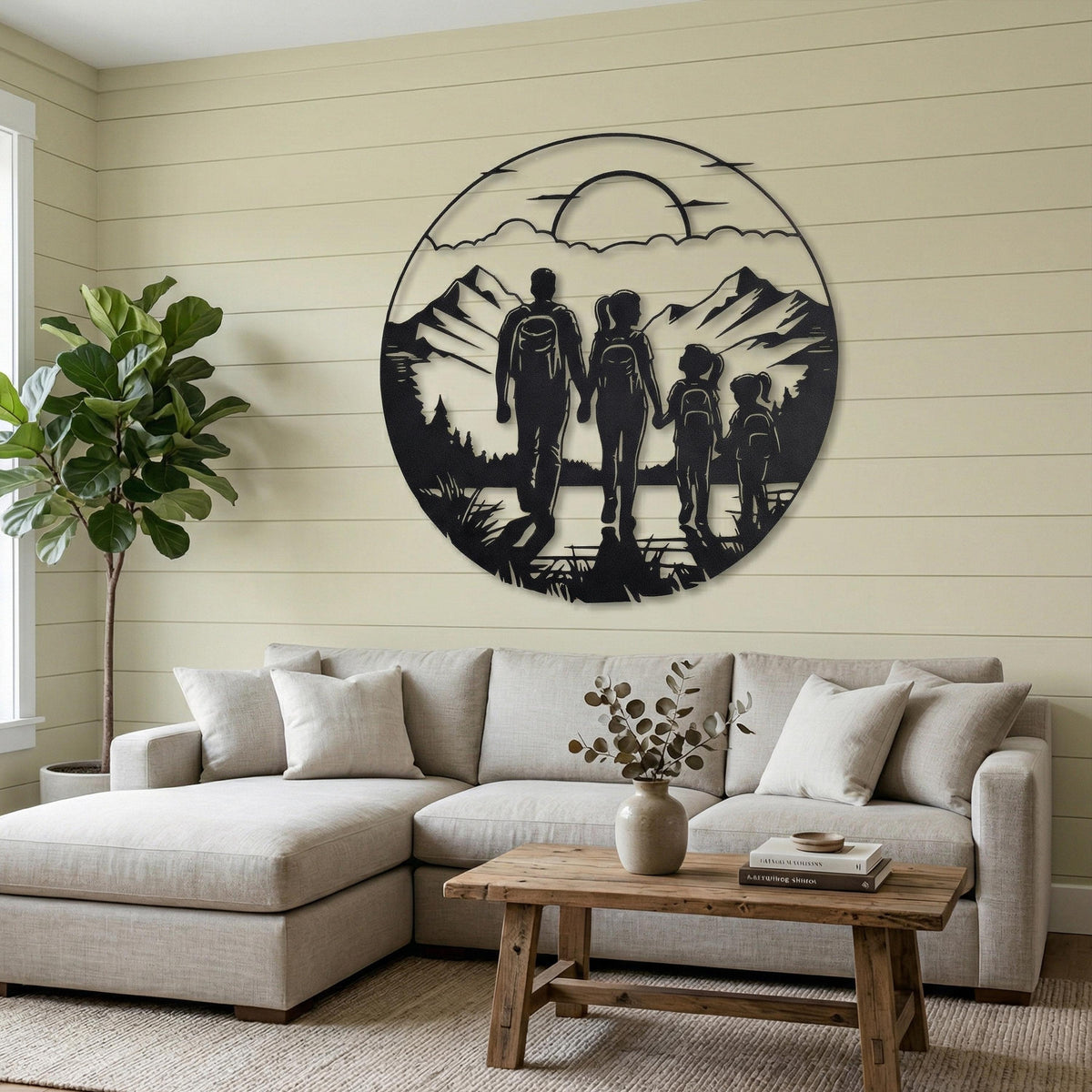 Family Hiking Metal Wall Art hanging hardware and mounting detail