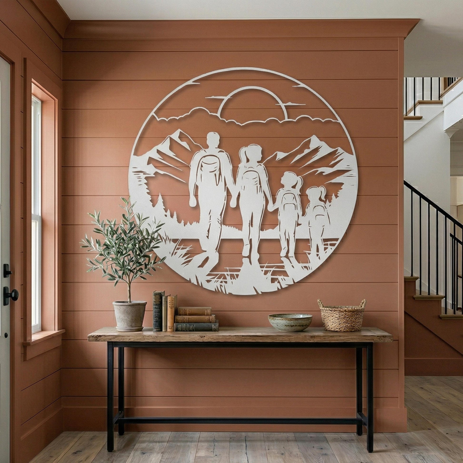 Family Hiking Metal Wall Art, Mountain Nature Scene, Outdoor Adventure Decor, Housewarming Gift | Wallsignature