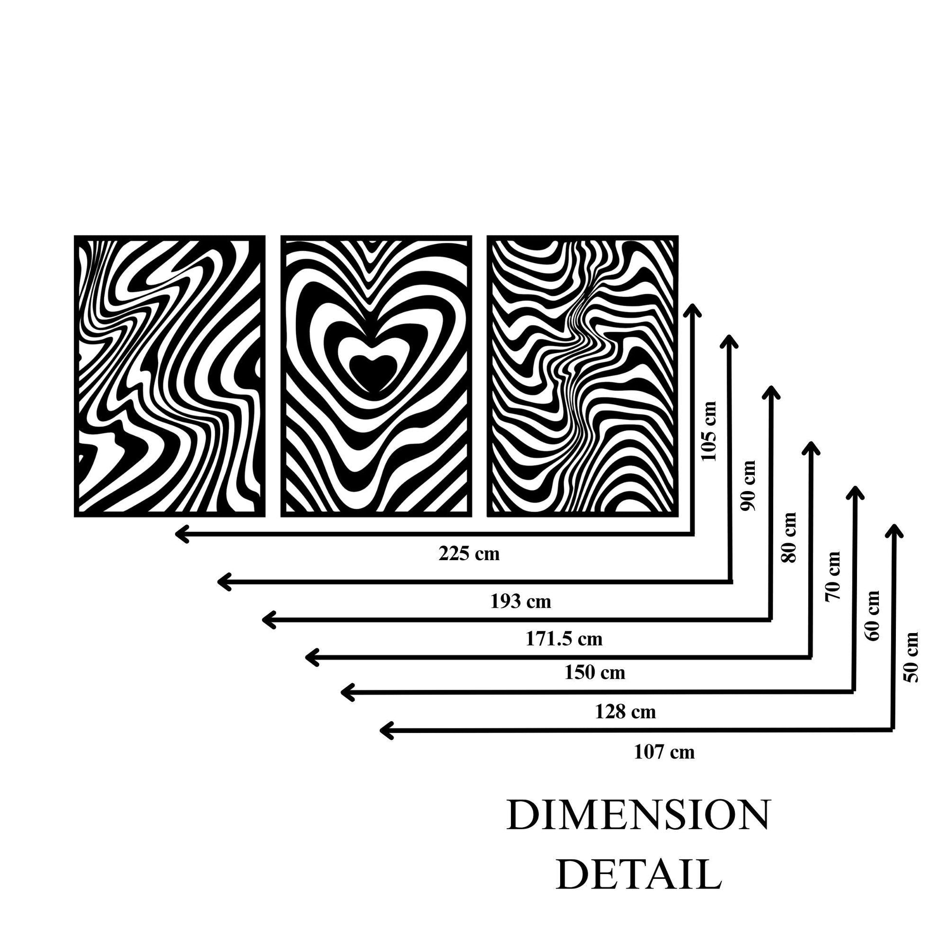 Metal Wall Art Triptych, Psychedelic Heart Optical Illusion Decor, Above Bed Triptych | Wallsignature