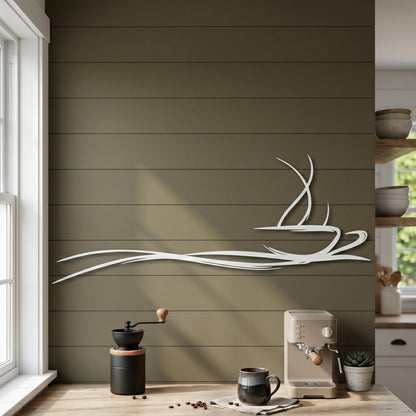 Minimalist Coffee Cup Metal Wall Art size guide with dimensions in cm and inches