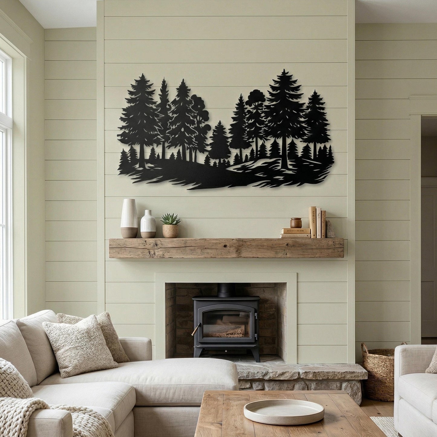 Pine Forest Metal Wall Art hanging hardware and mounting detail