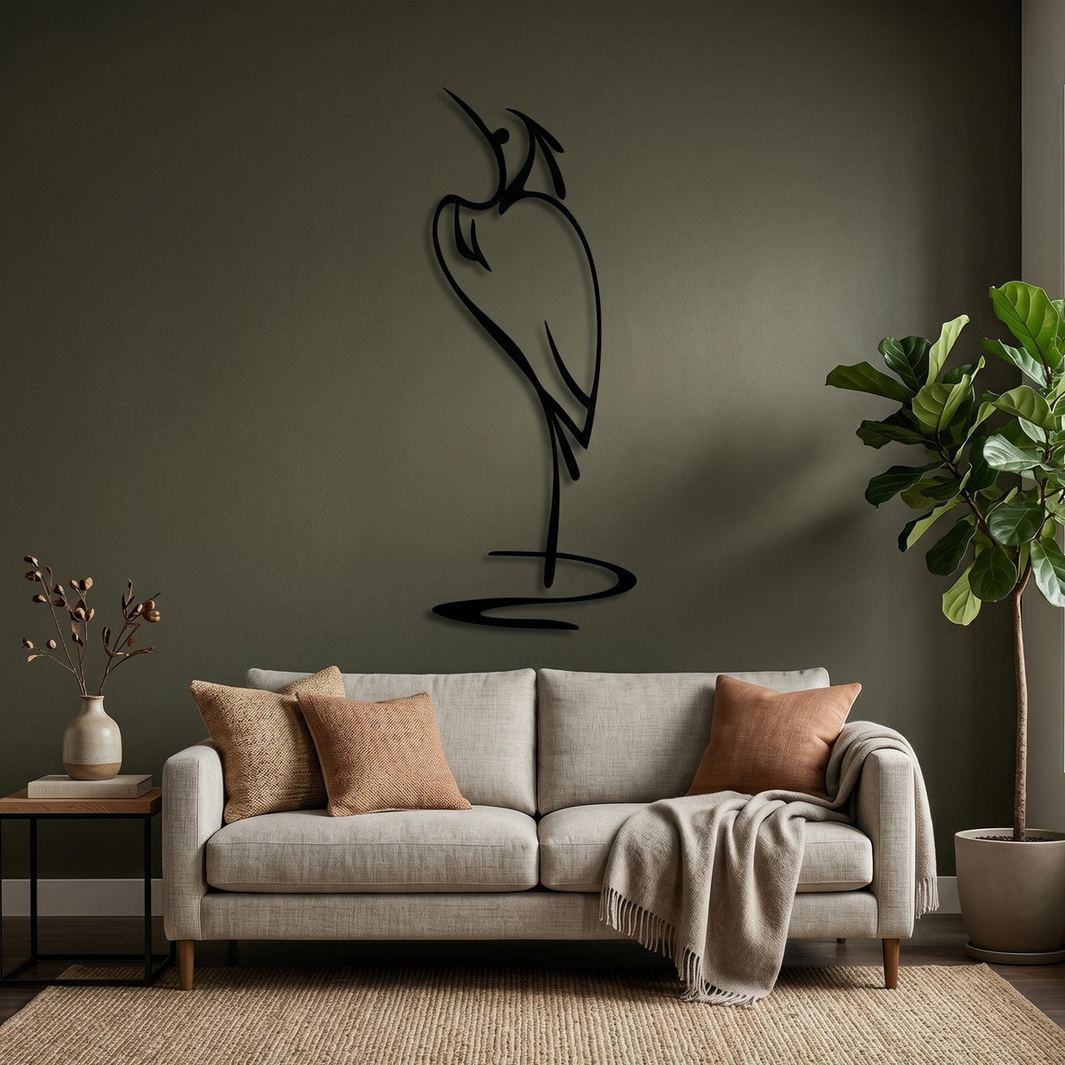 Minimalist Metal Heron Art bedroom interior styling