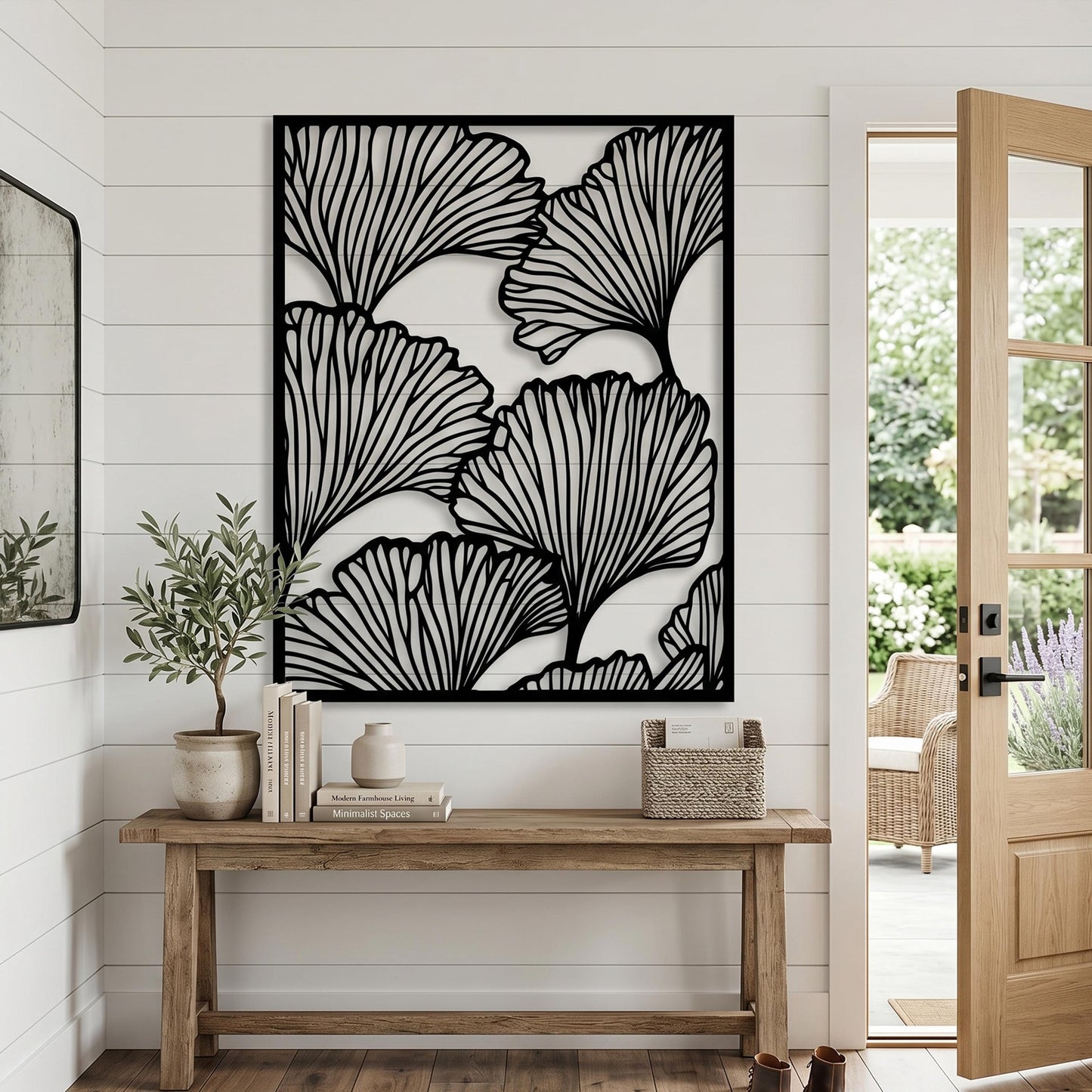 Metal Ginkgo Leaf Wall Art, Modern Botanical Line Decor, Large Bedroom Hanging Sign | Wallsignature