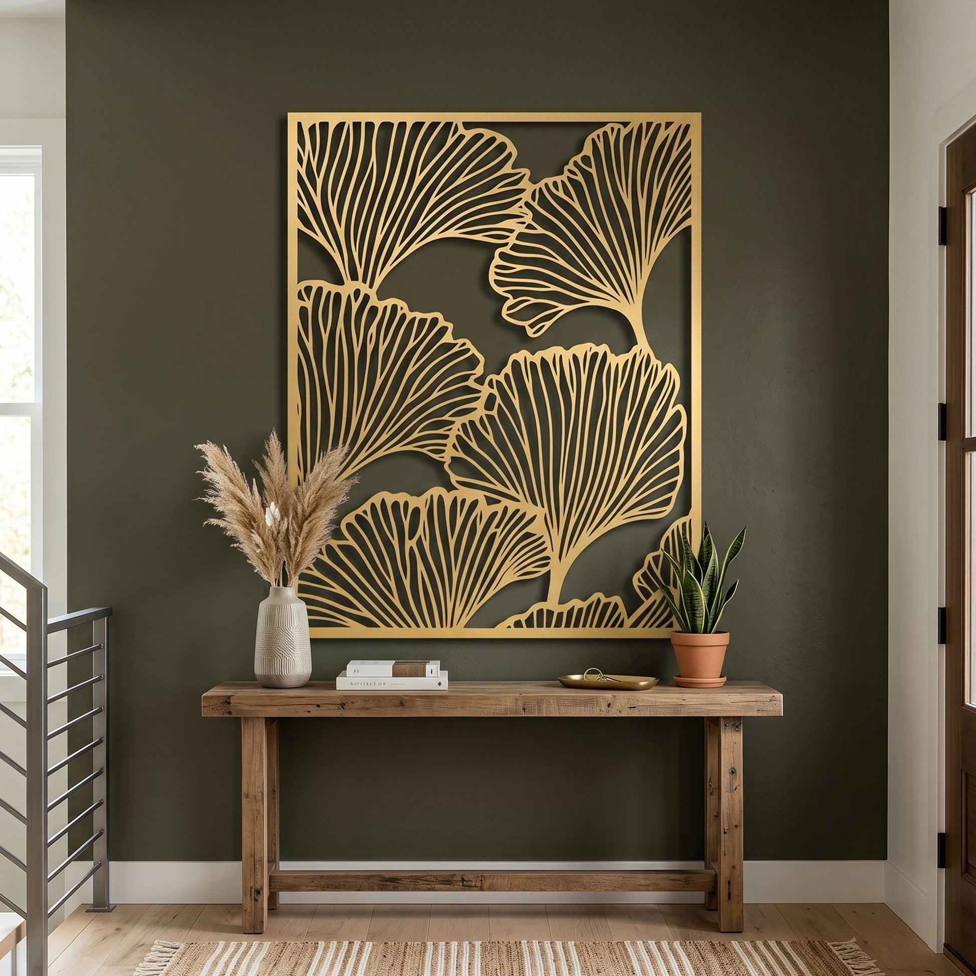 Metal Ginkgo Leaf Wall Art, Modern Botanical Line Decor, Large Bedroom Hanging Sign | Wallsignature