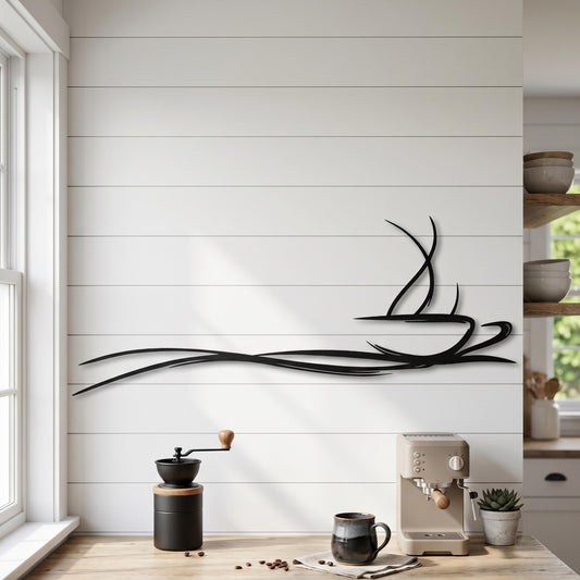 Minimalist Coffee Cup Metal Wall Art – laser-cut steel wall decor