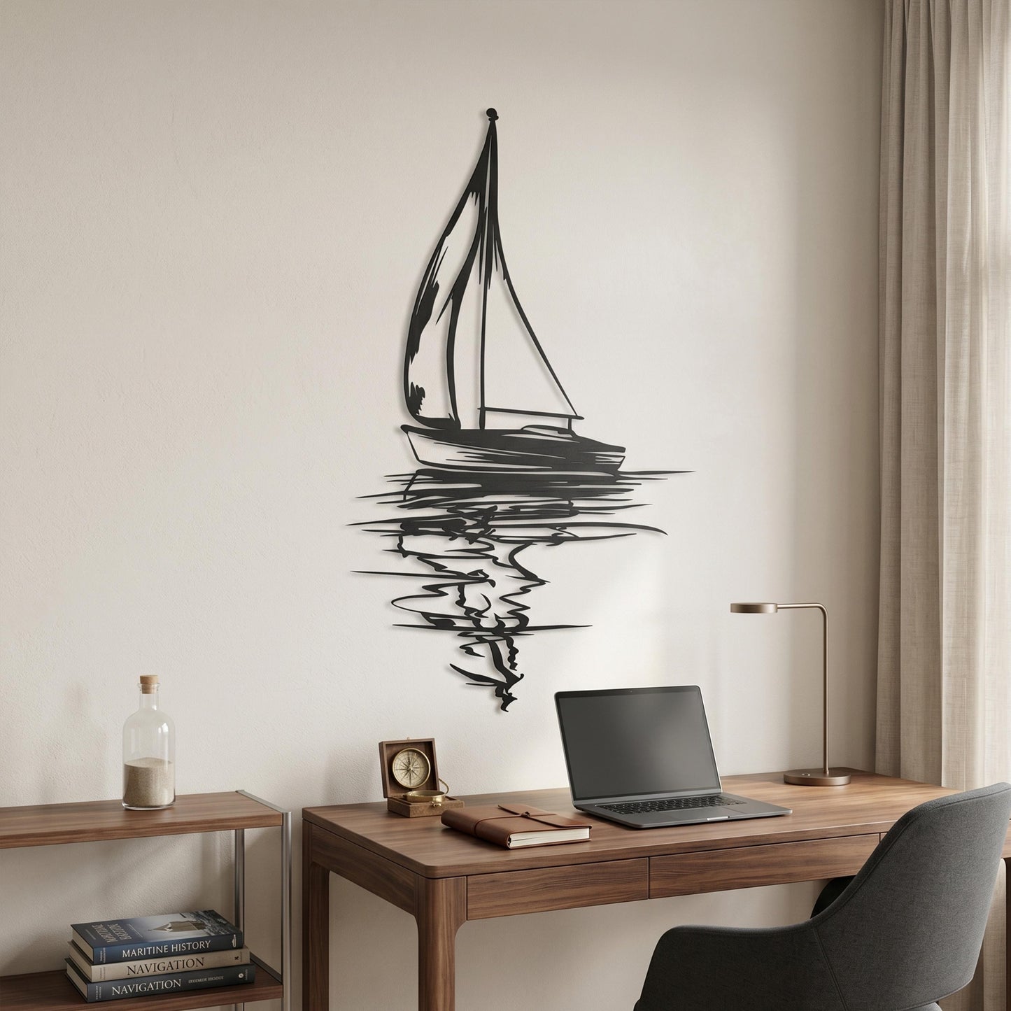 Black Steel Sailboat Silhouette Art Minimalist, Nautical Coastal Living Room Piece | Wallsignature