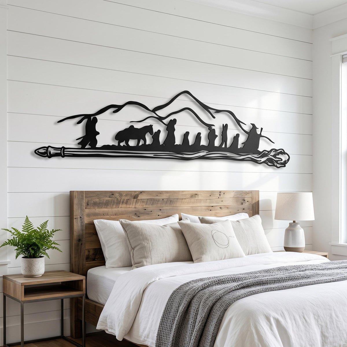 Adventurers Mountain Metal Wall Art shown on a living room wall