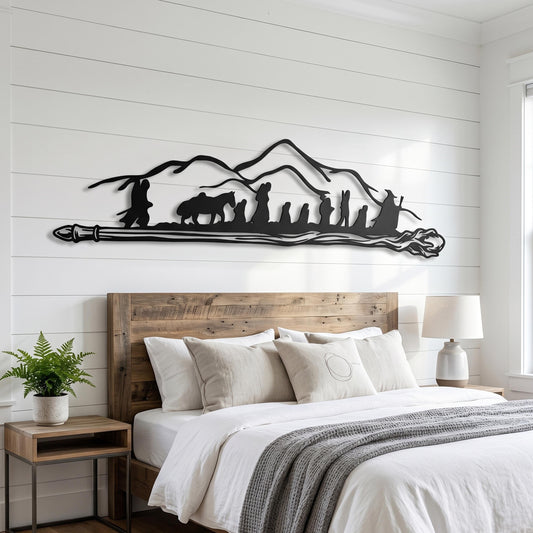 Adventurers Mountain Metal Wall Art shown on a living room wall