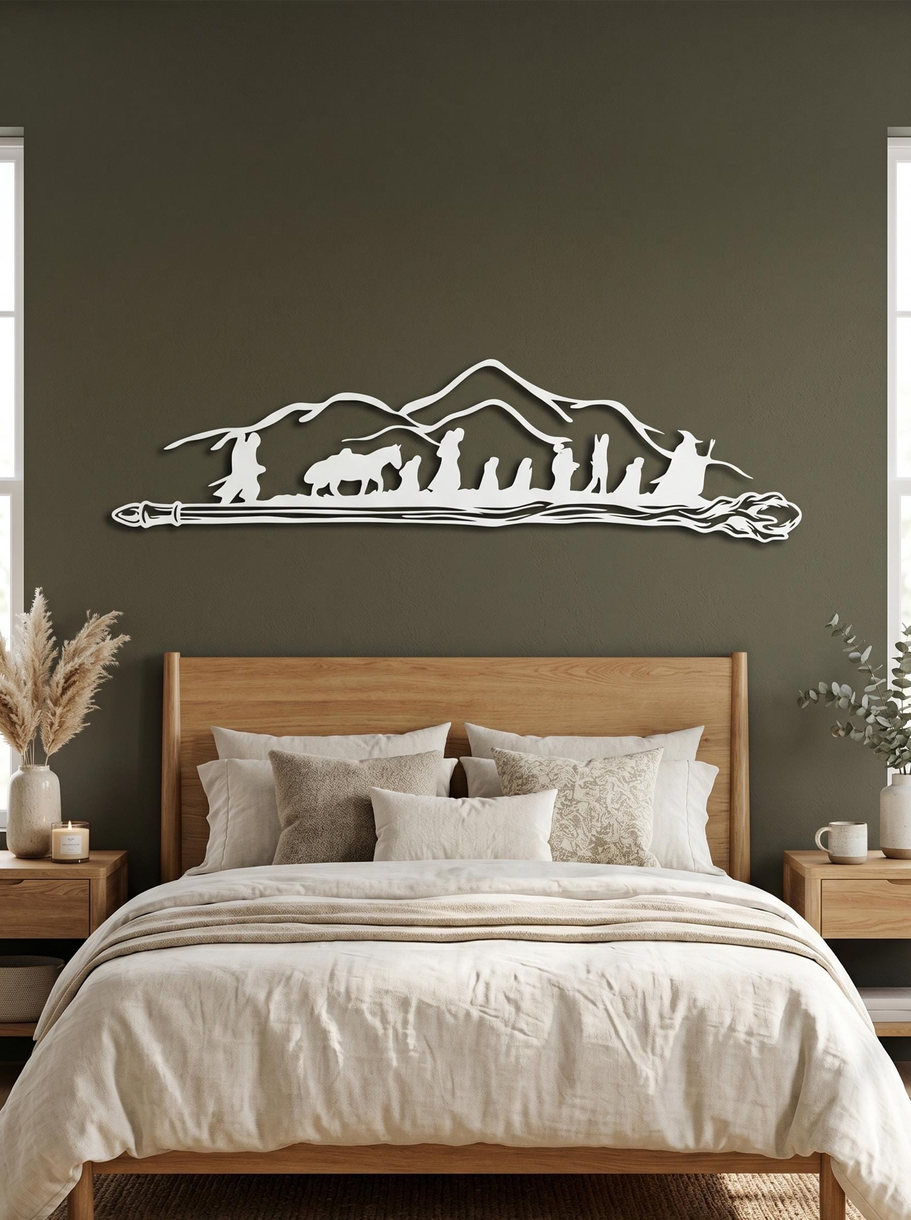Fellowship Silhouette Metal Wall Art | Wizard Staff Fantasy Decor | Wallsignature