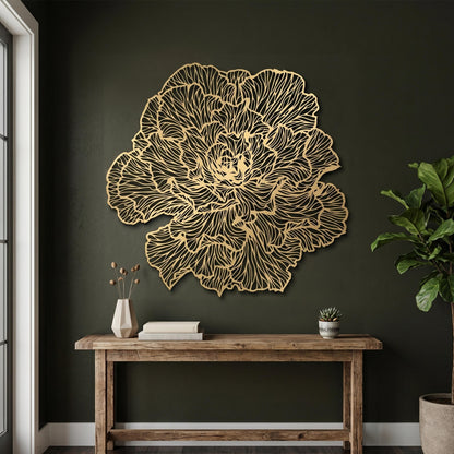 Large Peony Black Metal Flower Wall Art close-up of the powder-coated finish