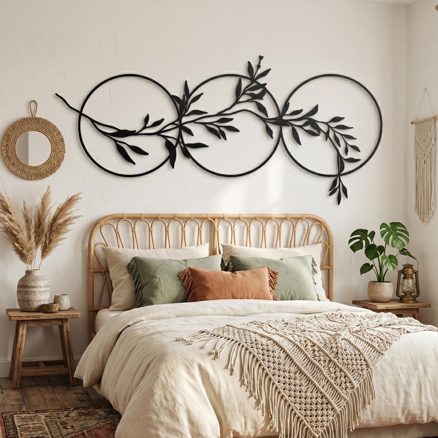 Olive Branch Circle Metal Wall Art | Botanical Horizontal Wall Decor | Wallsignature