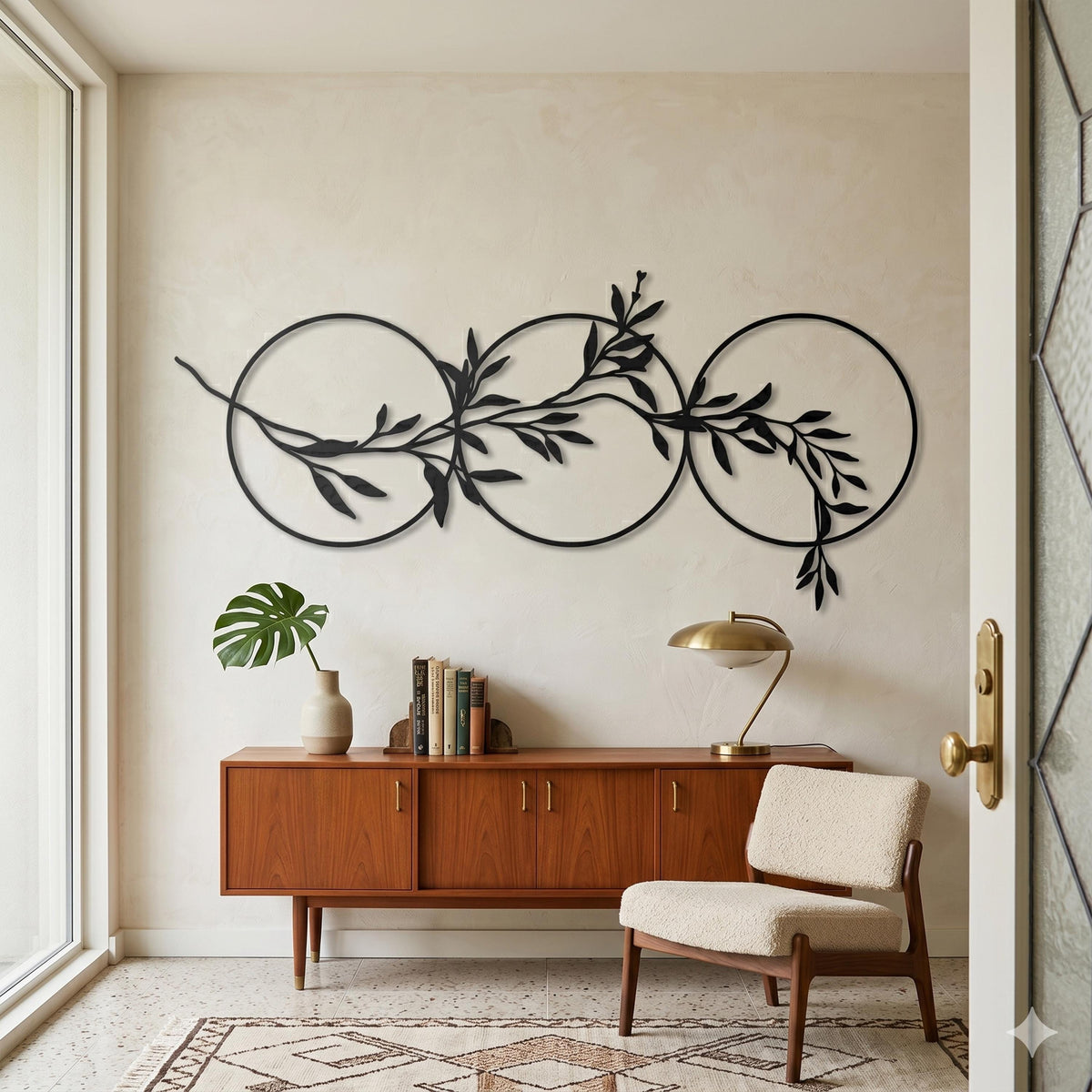Olive Branch Circles Matte Black Steel Botanical Over Bed Horizontal Art colour options for the metal panel