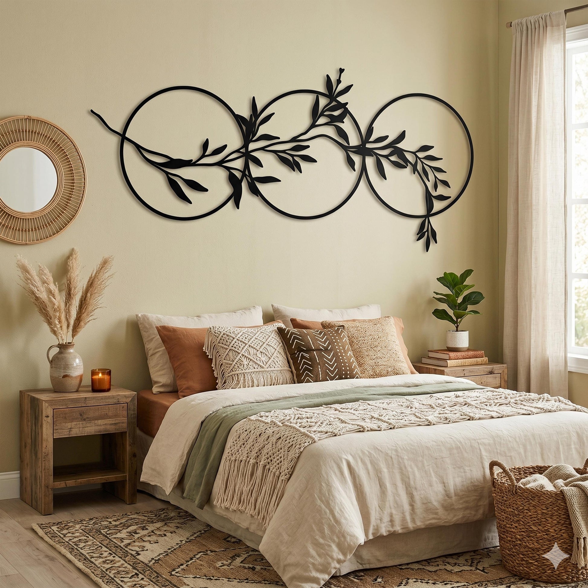 Olive Branch Circle Metal Wall Art | Botanical Horizontal Wall Decor | Wallsignature