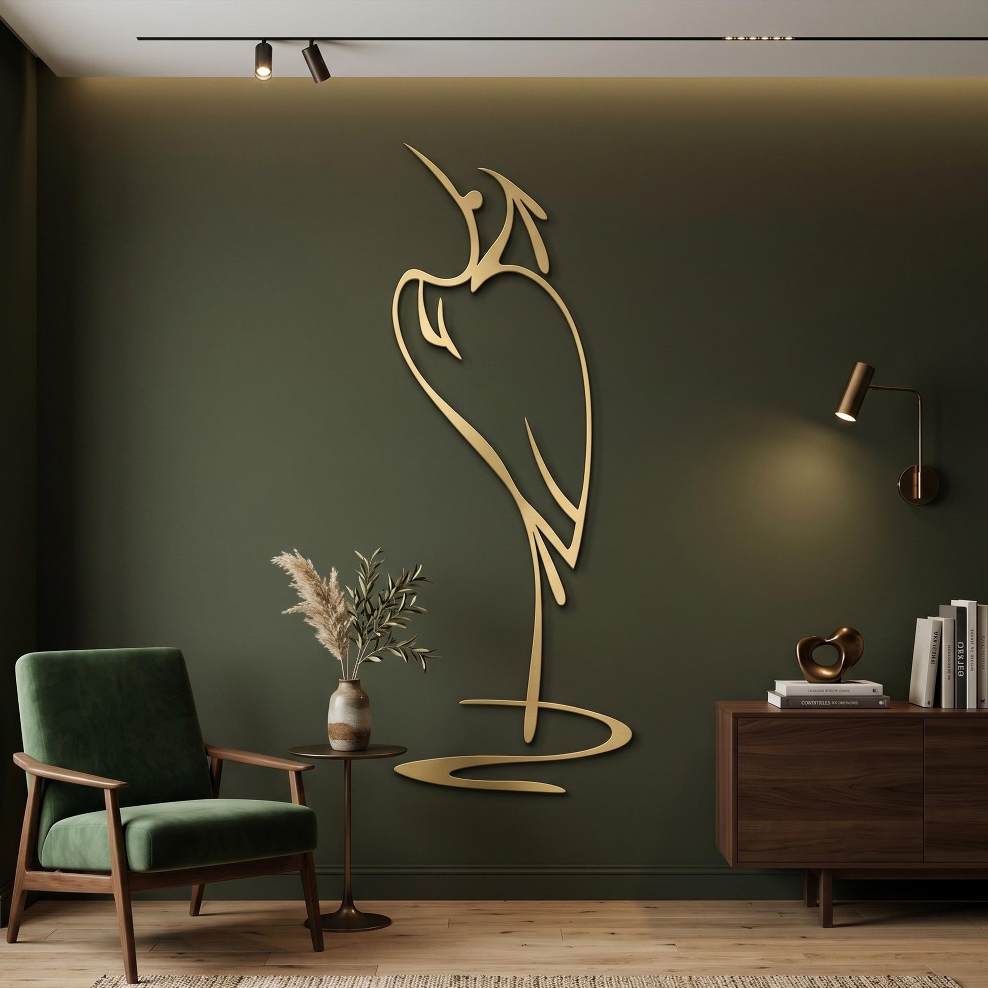 Minimalist Metal Heron Art, Abstract Line Bird Decor, Modern Crane Wall Sculpture | Wallsignature