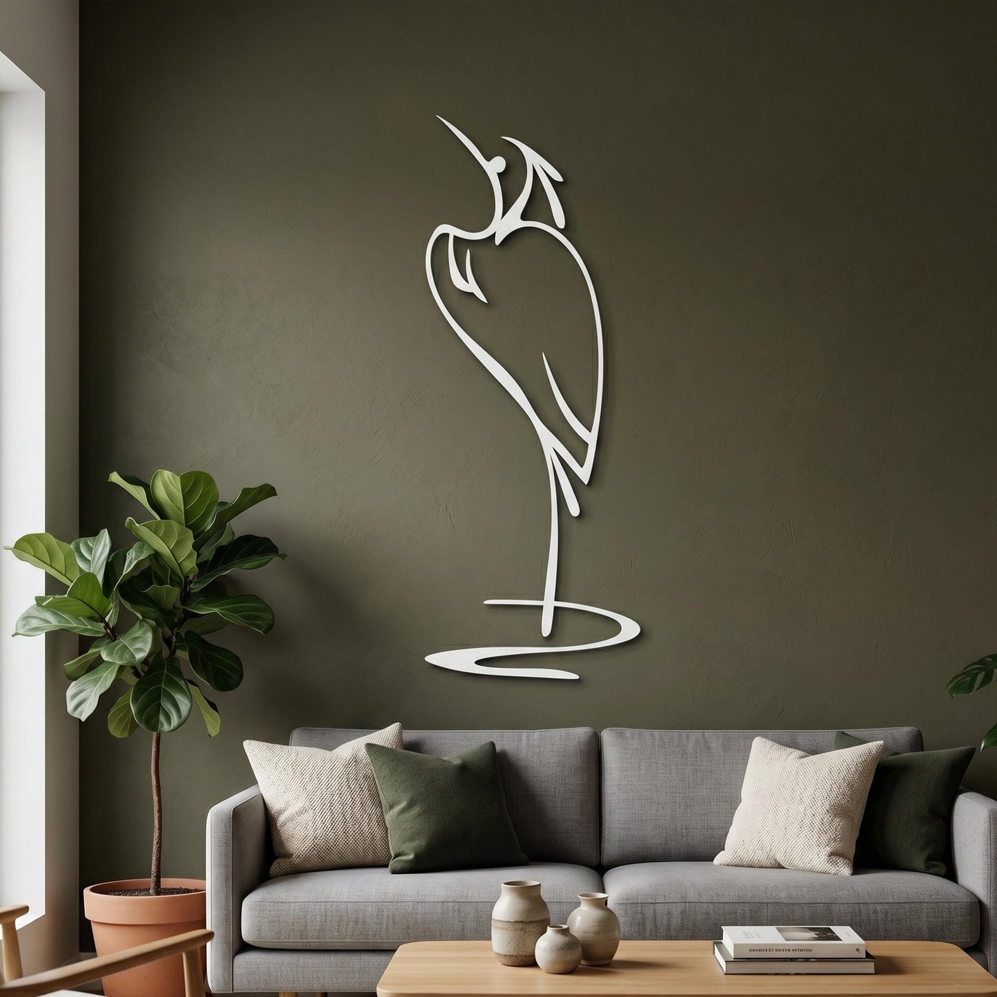 Minimalist Metal Heron Art, Abstract Line Bird Decor, Modern Crane Wall Sculpture | Wallsignature