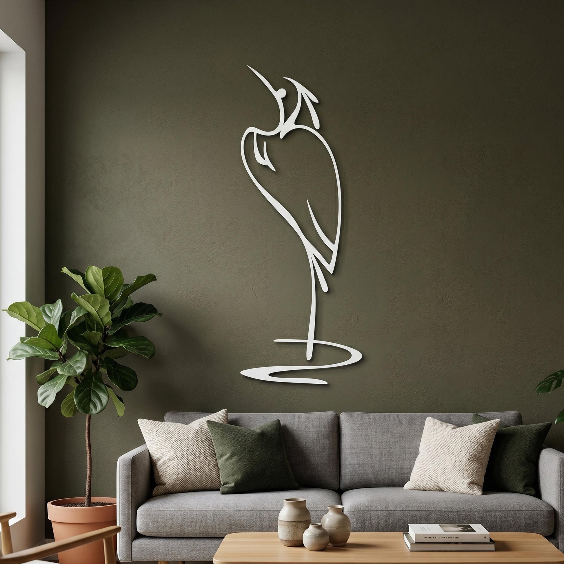 Minimalist Metal Heron Art, Abstract Line Bird Decor, Modern Crane Wall Sculpture | Wallsignature