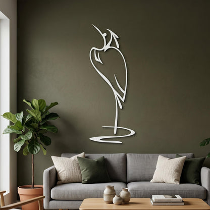 Minimalist Metal Heron Art size guide with dimensions in cm and inches