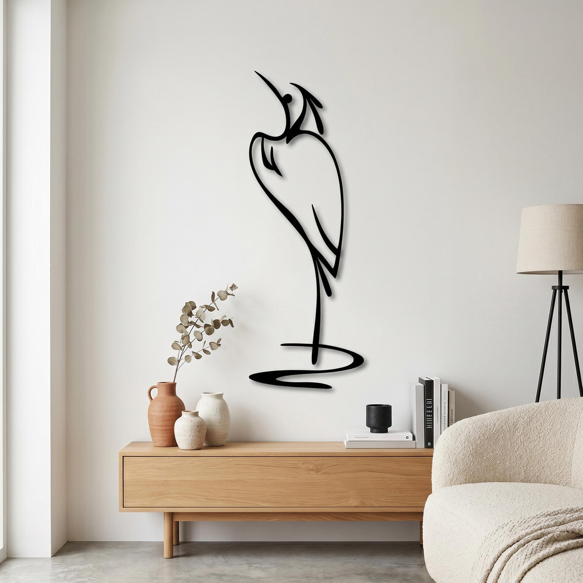 Minimalist Metal Heron Art – laser-cut steel wall decor