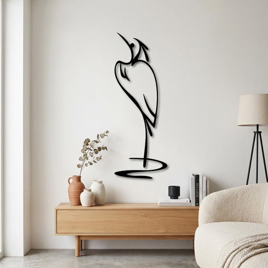 Minimalist Metal Heron Art – laser-cut steel wall decor