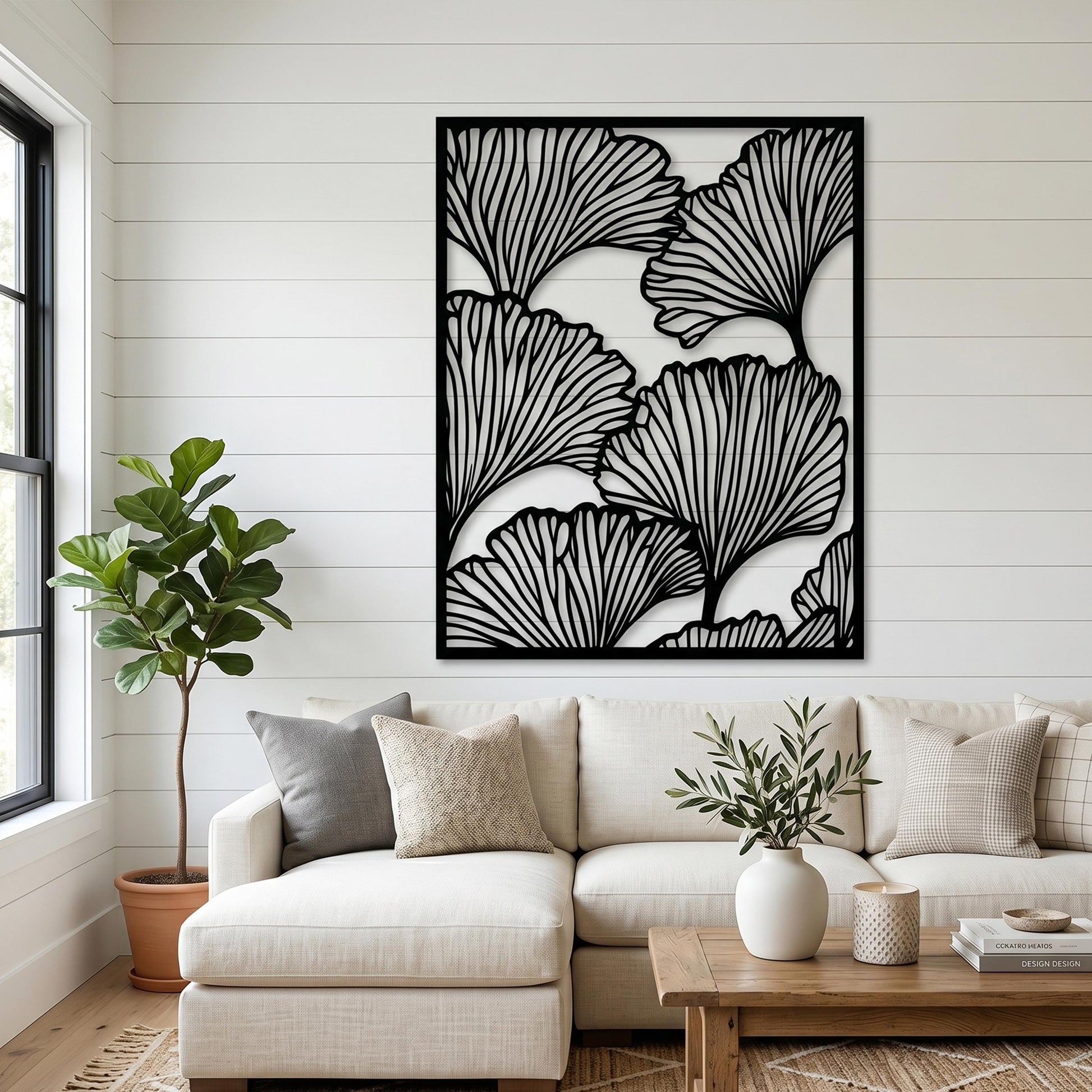 Metal Ginkgo Leaf Wall Art, Modern Botanical Line Decor, Large Bedroom Hanging Sign | Wallsignature