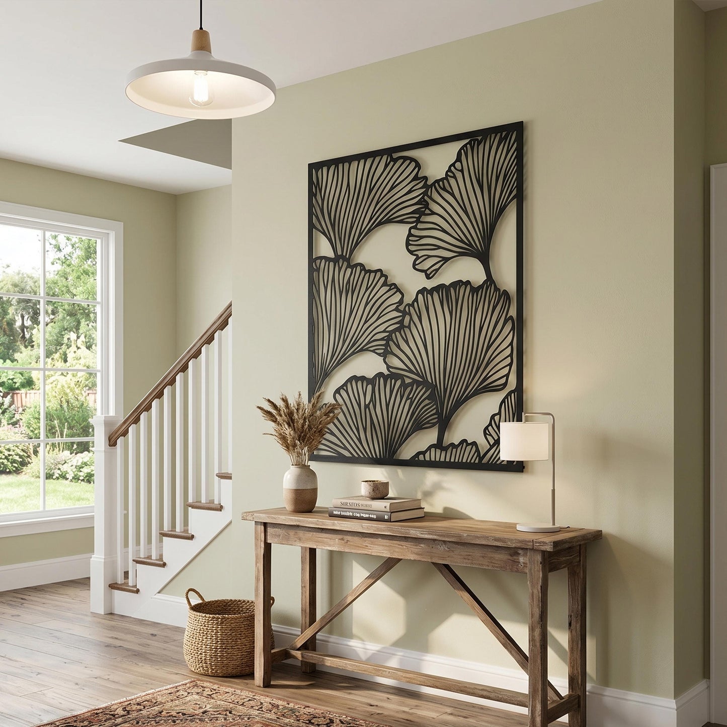 Metal Ginkgo Leaf Wall Art hanging hardware and mounting detail