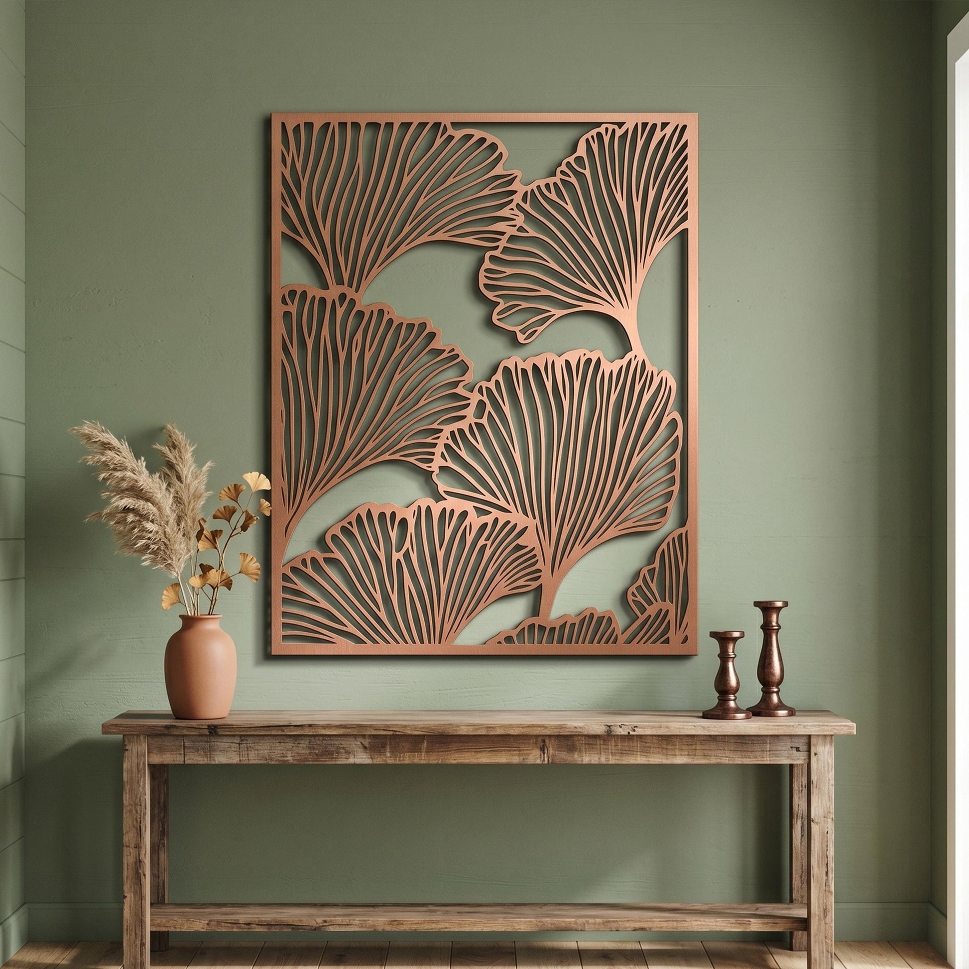 Metal Ginkgo Leaf Wall Art, Modern Botanical Line Decor, Large Bedroom Hanging Sign | Wallsignature