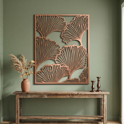Metal Ginkgo Leaf Wall Art size guide with dimensions in cm and inches