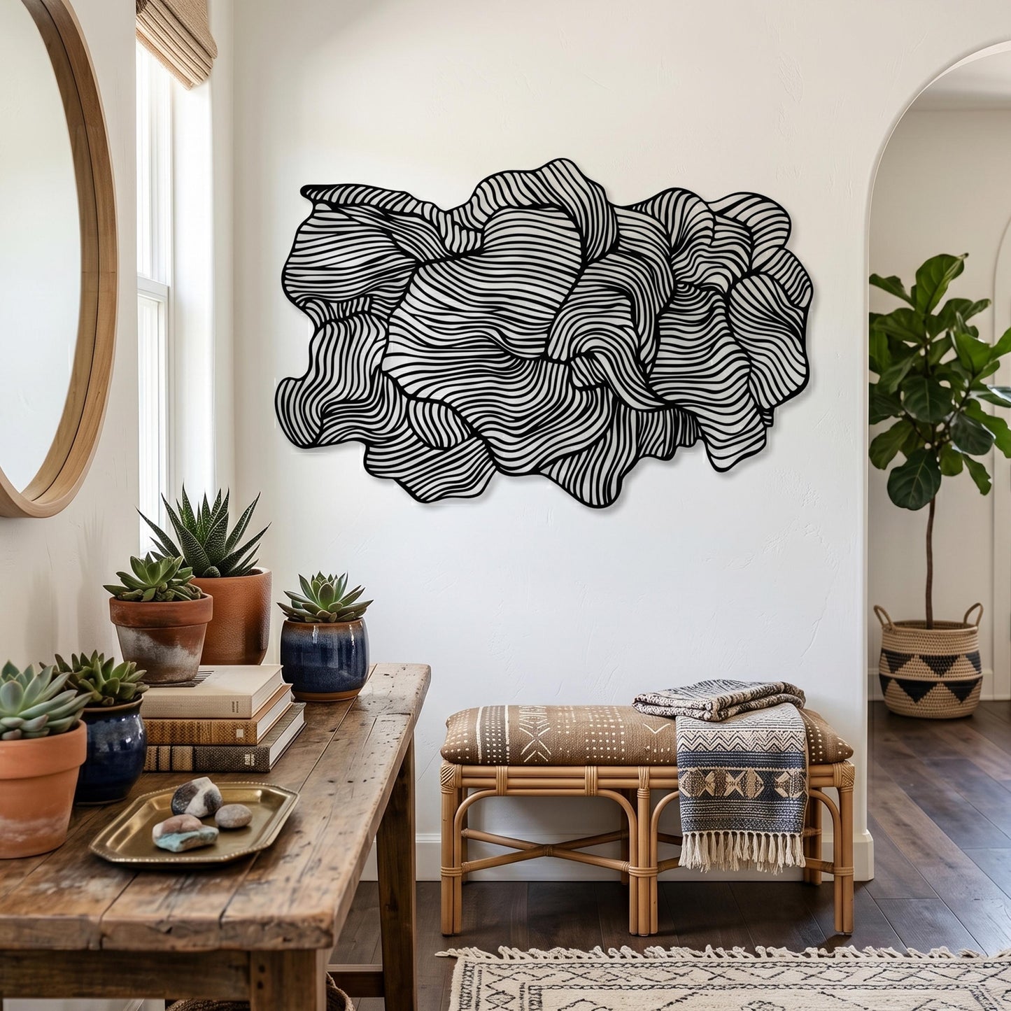 Abstract Metal Wall Art styled on a living room wall
